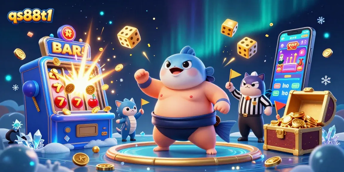 Experience exciting casino fun with qs88t1 and 3D cartoon characters in a colorful jackpot scene.