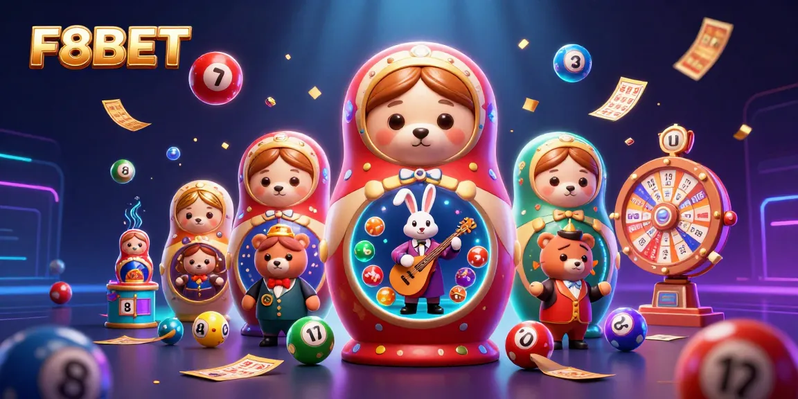 Experience the excitement of F8BET with colorful lottery elements and a lively casino theme.