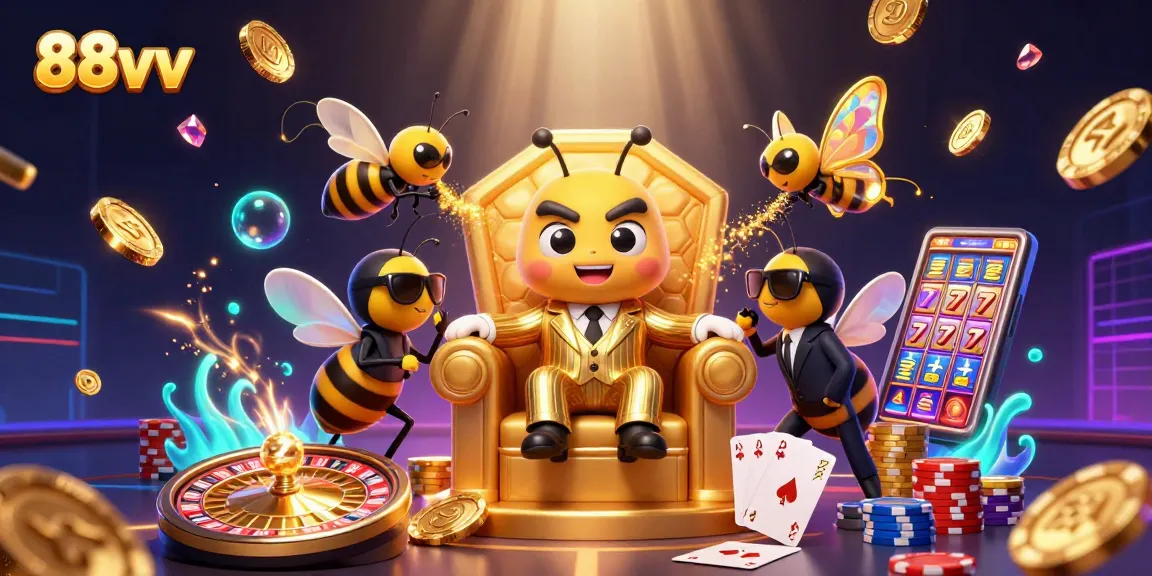Experience thrilling wins at 88vv with dynamic gaming elements in a vibrant casino scene.